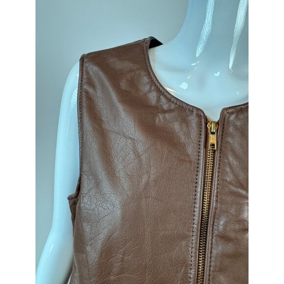Ellen Kreager Brown Leather Womens Vest With Front Zipper & Chest Pocket Large - Picture 3 of 16